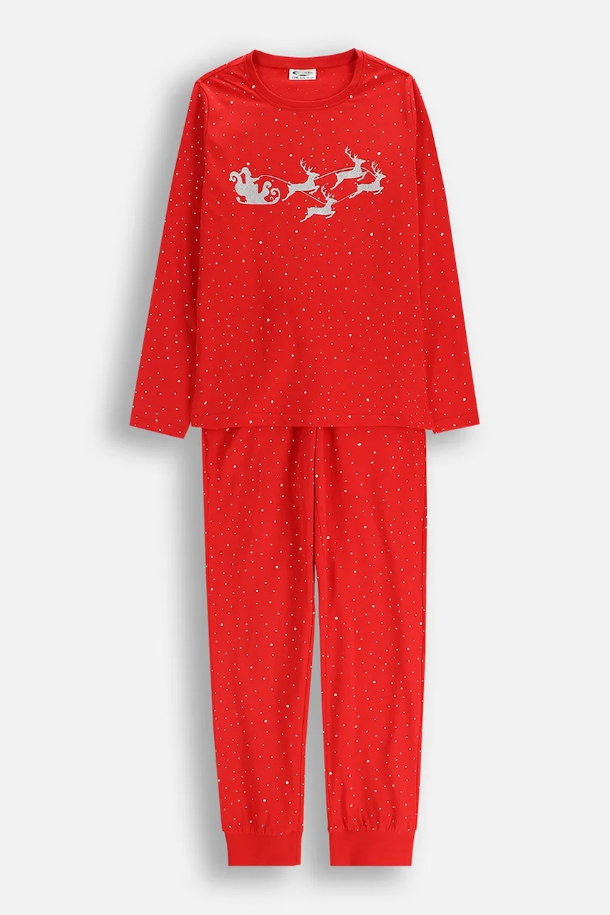 Coccodrillo pijamale din bumbac pentru copii culoarea roșu, cu imprimeu, MERRY XMAS