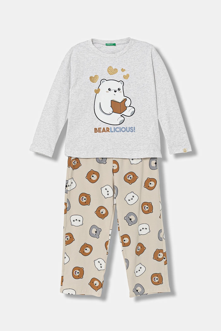 United Colors of Benetton pijama copii culoarea gri, cu imprimeu, 3DKE0P09P