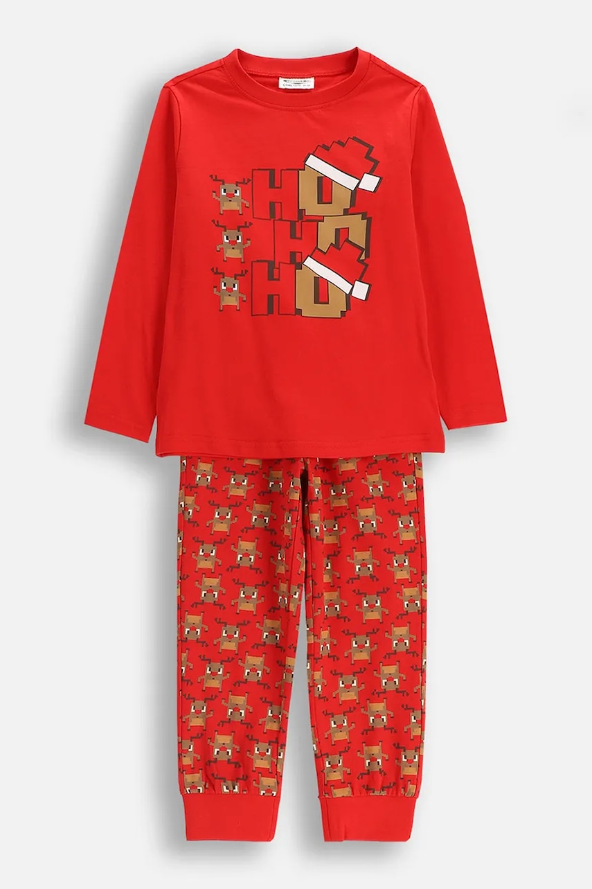 Coccodrillo pijamale din bumbac pentru copii culoarea roșu, cu imprimeu, MERRY XMAS