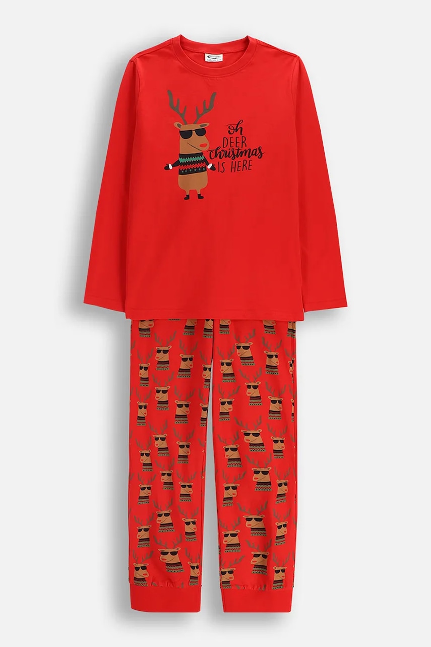 Coccodrillo pijamale din bumbac pentru copii culoarea roșu, cu imprimeu, MERRY XMAS