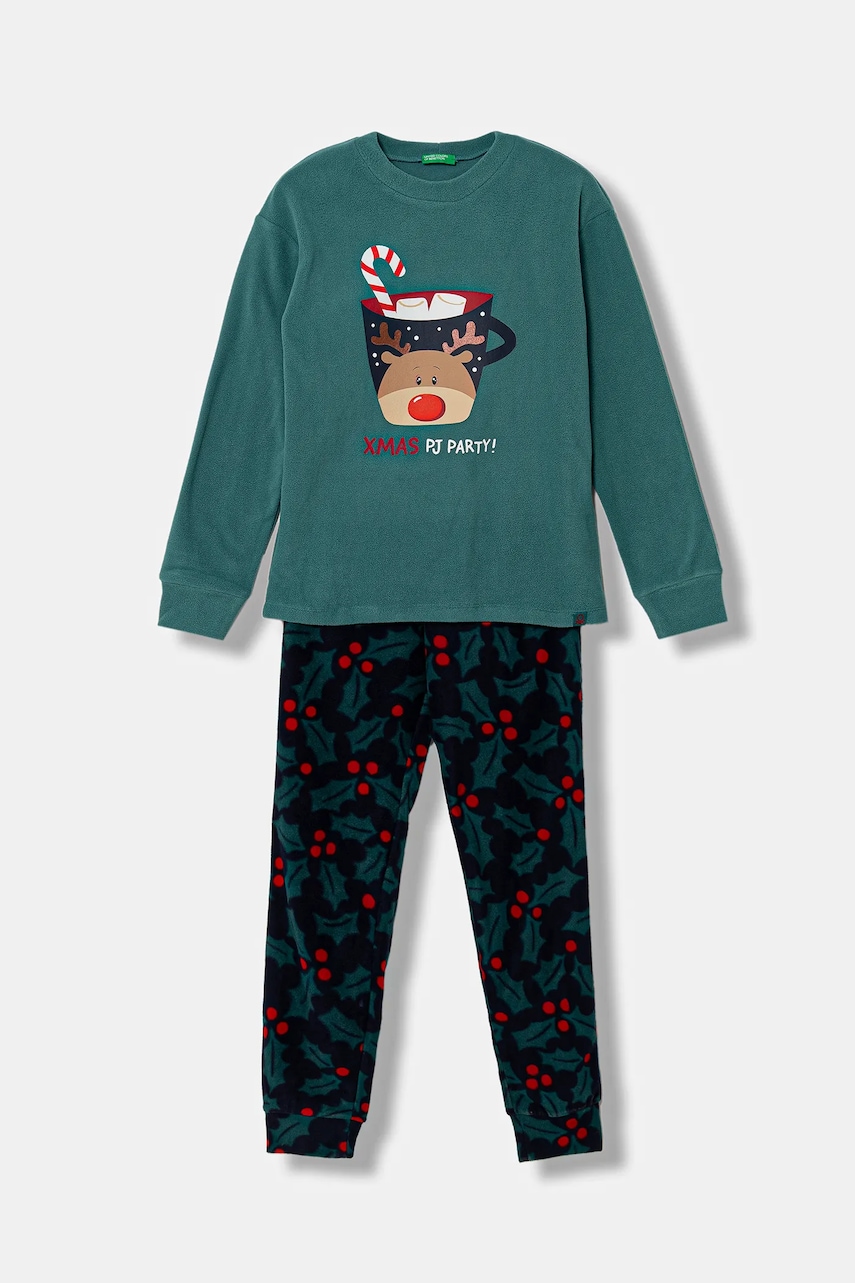 United Colors of Benetton pijama copii culoarea verde, cu model, 3I470P09H