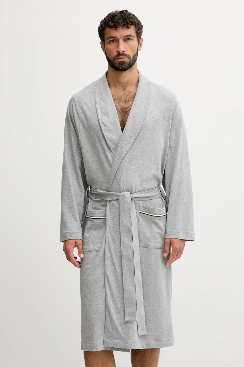 BOSS halat de baie din bumbac culoarea gri, 50545943