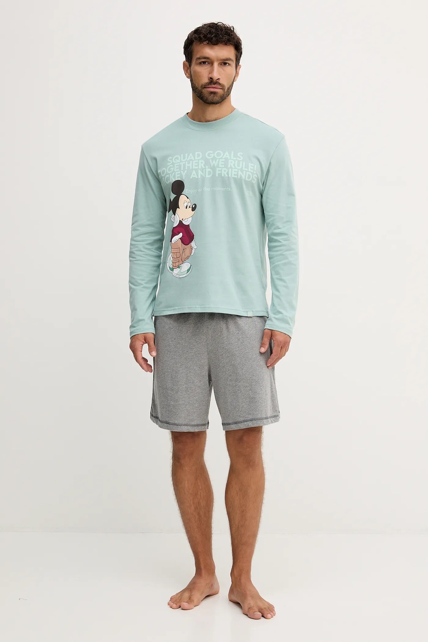 Хлопковый пижамный лонгслив United Colors of Benetton цвет зелёный с принтом 3VR54M025