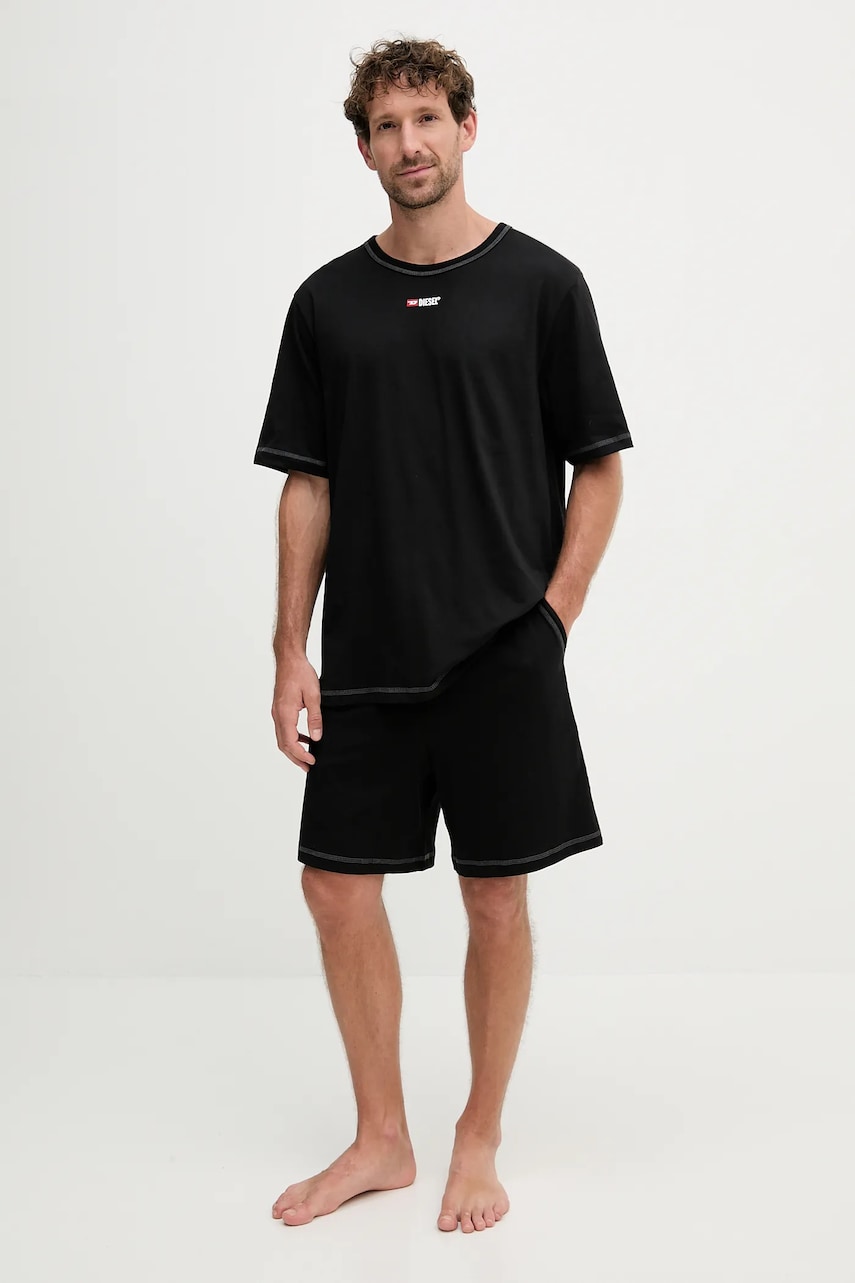 Diesel pijamale de bumbac SET-ADAM-D-CORE culoarea negru, cu imprimeu, A19353.0PJBB