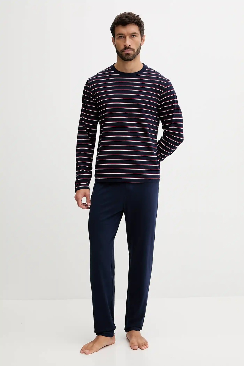 Lacoste pijama culoarea bleumarin, cu model, 4H0624