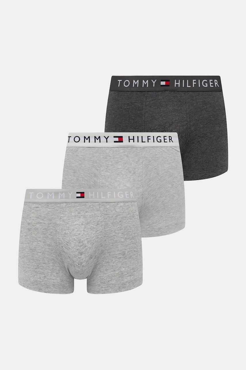 Levně Boxerky Tommy Hilfiger 3-pack pánské, šedá barva, UM0UM03521