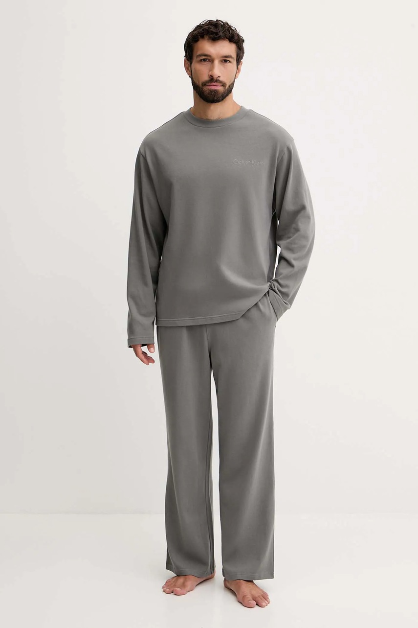 Levně Bavlněné pyžamo Calvin Klein Underwear pánské, šedá barva, LV00NM2951