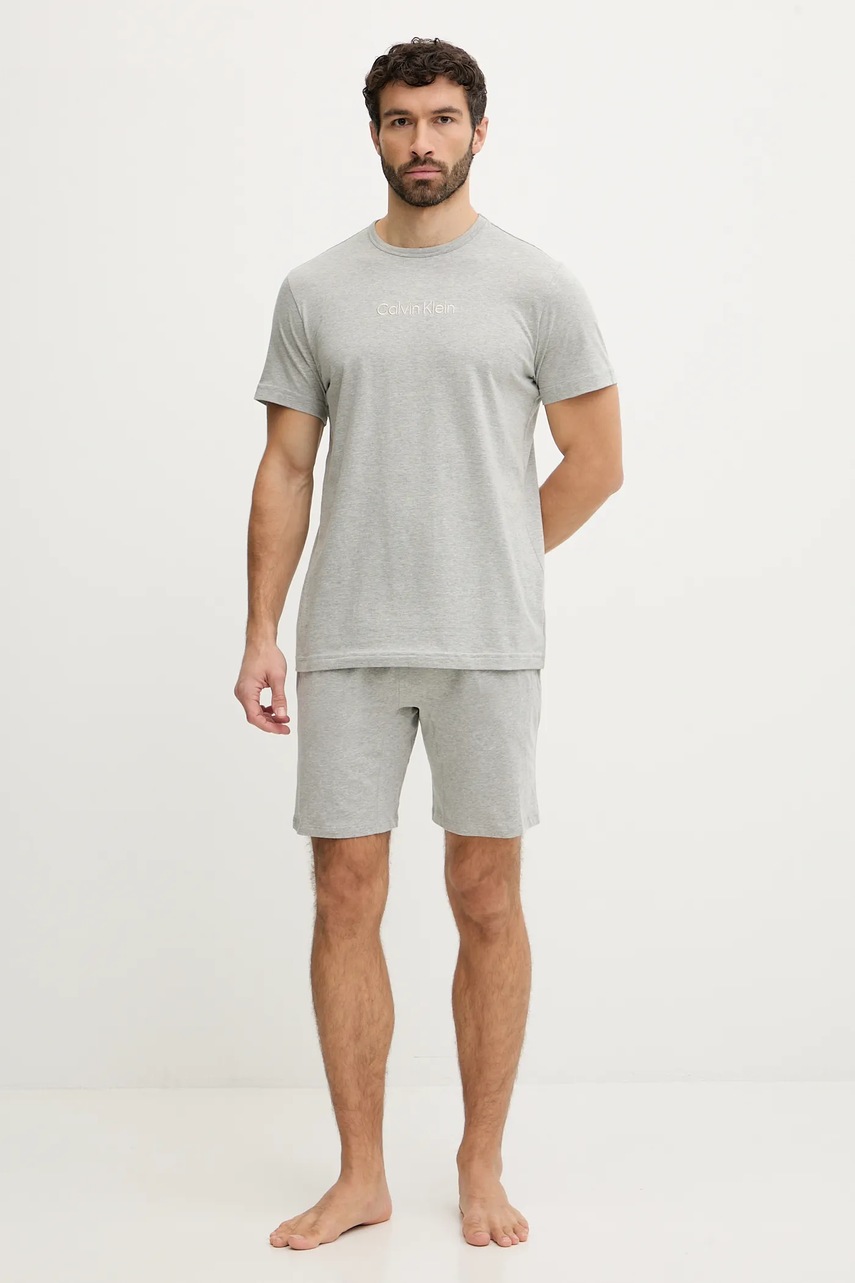 Levně Bavlněné pyžamo Calvin Klein Underwear pánské, šedá barva, s aplikací, LV00NM2960