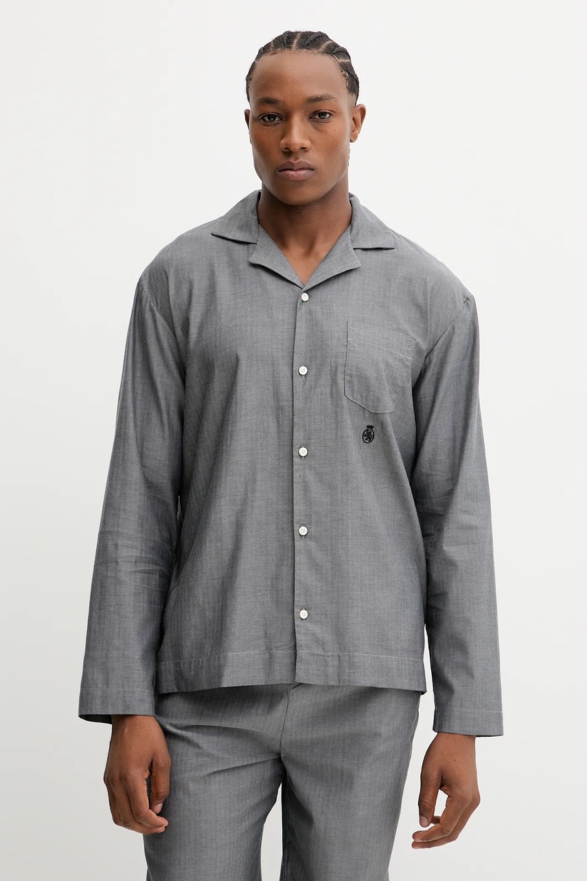 Хлопковая пижама Tommy Hilfiger цвет серый однотонная UM0UM03694