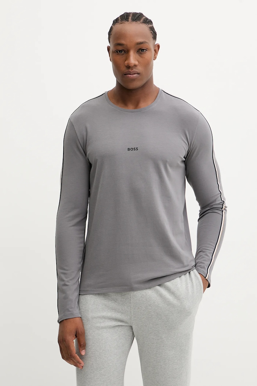 BOSS longsleeve lounge culoarea gri, cu imprimeu, 50550484