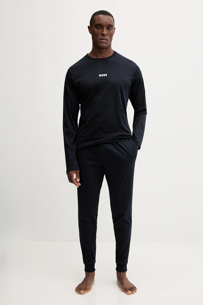 BOSS pijamale de bumbac culoarea bleumarin, cu imprimeu, 50550547
