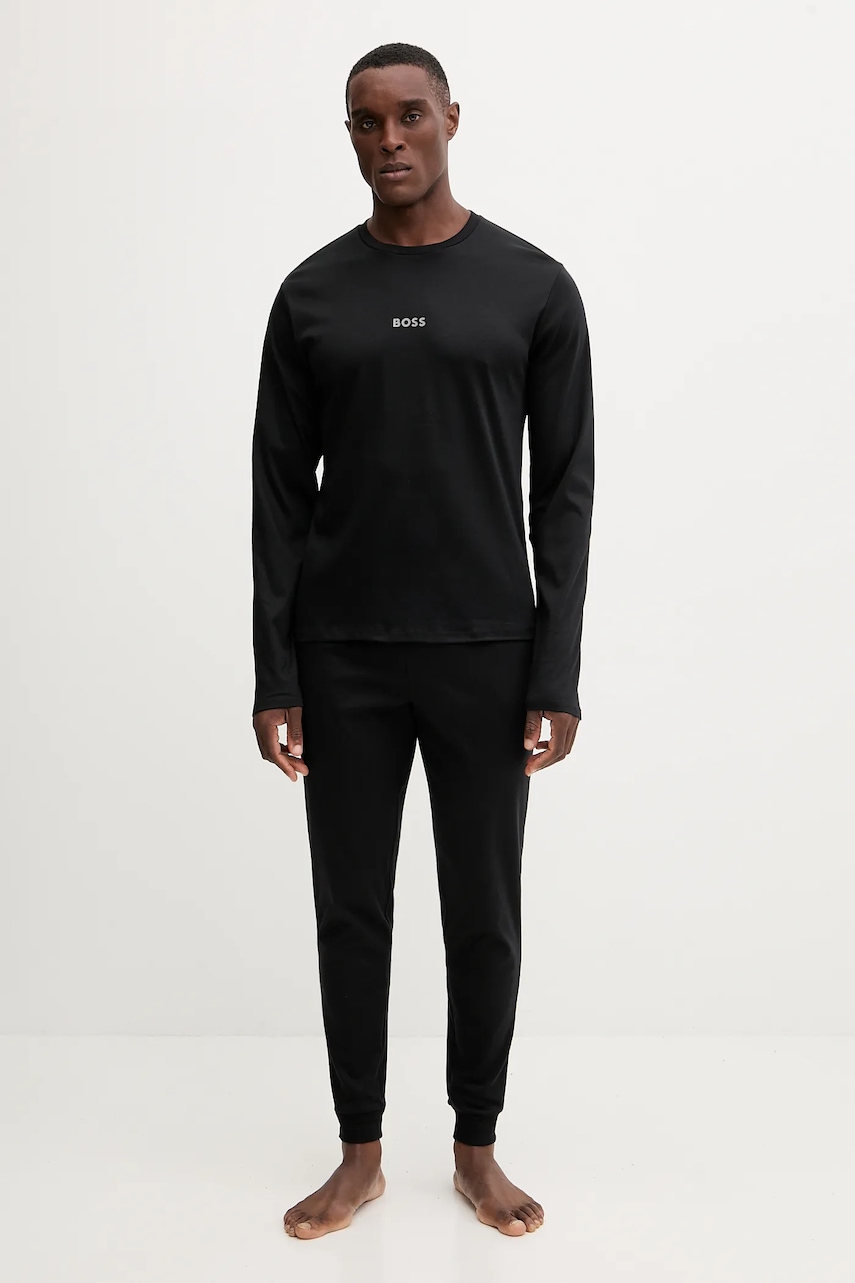 BOSS pijamale de bumbac culoarea negru, cu imprimeu, 50550547
