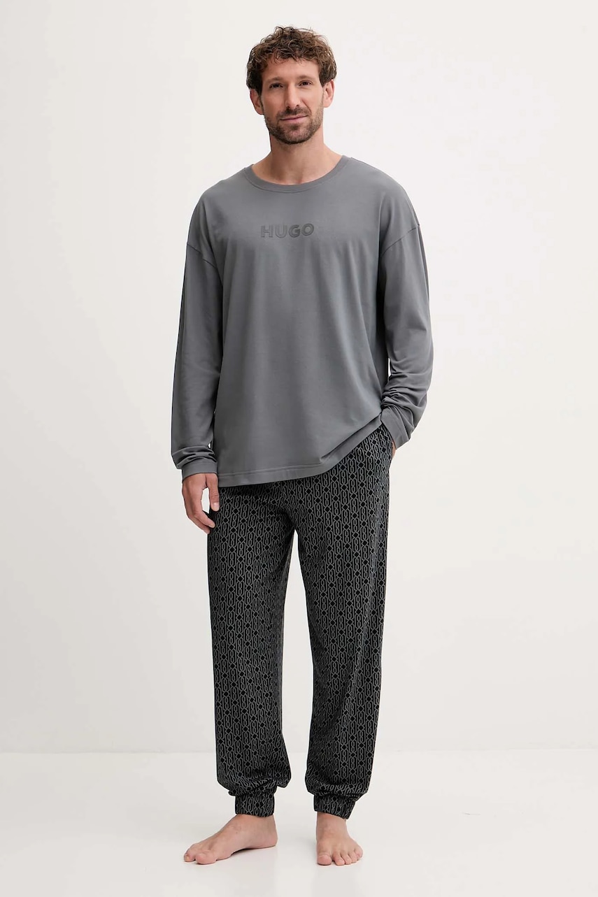 HUGO pijama culoarea gri, cu imprimeu, 50550098