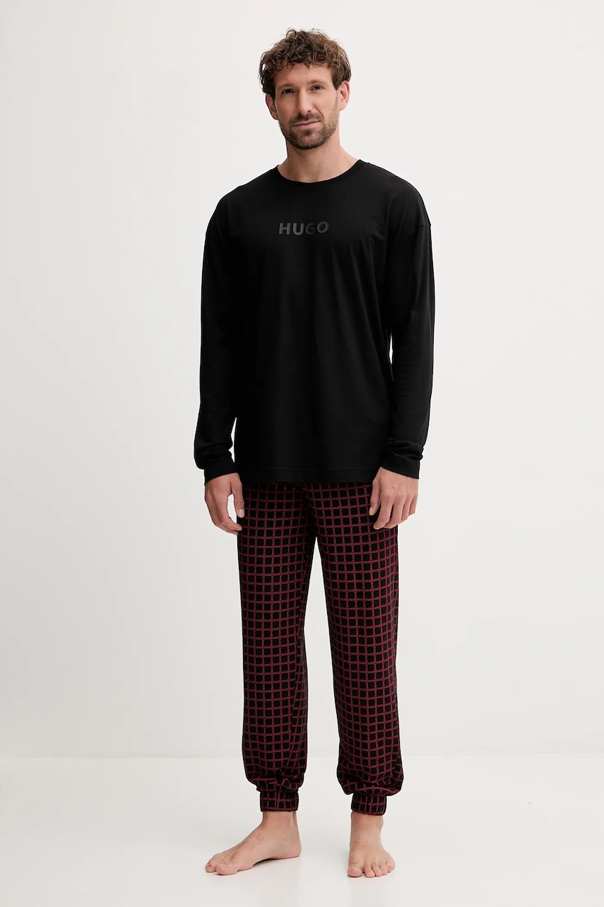 HUGO pijama culoarea negru, cu imprimeu, 50550098