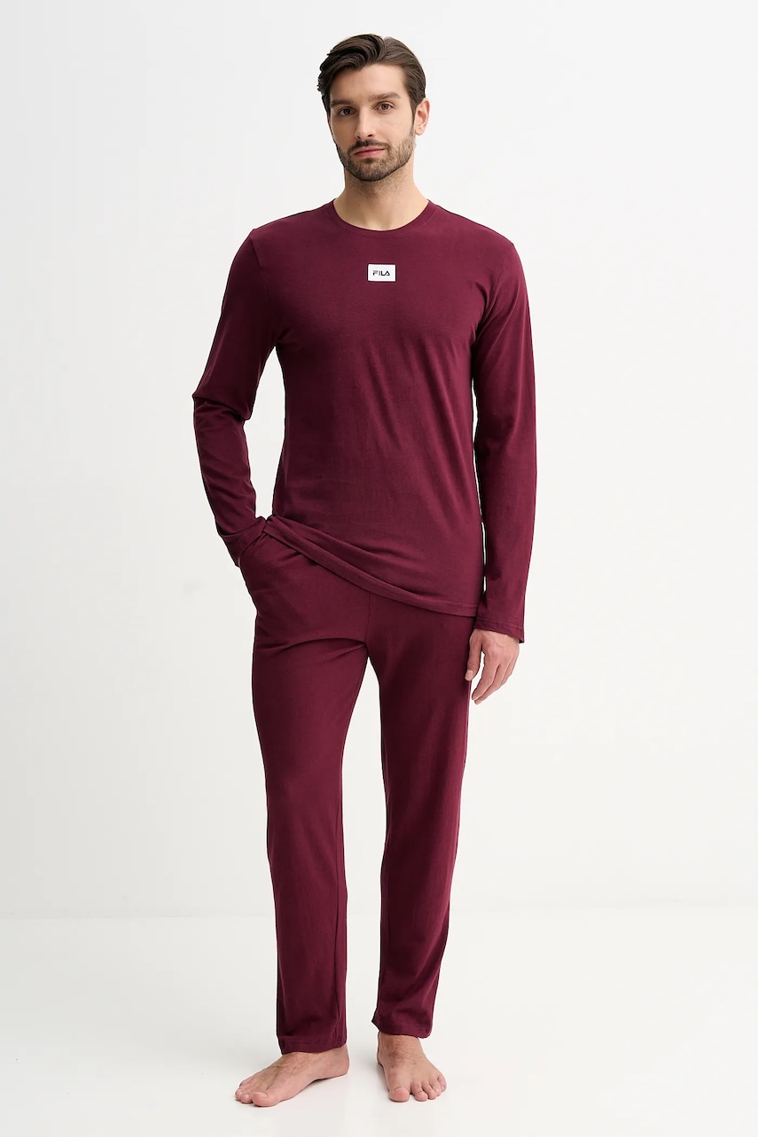 Fila pijamale de bumbac culoarea bordo, uni, FPW1232