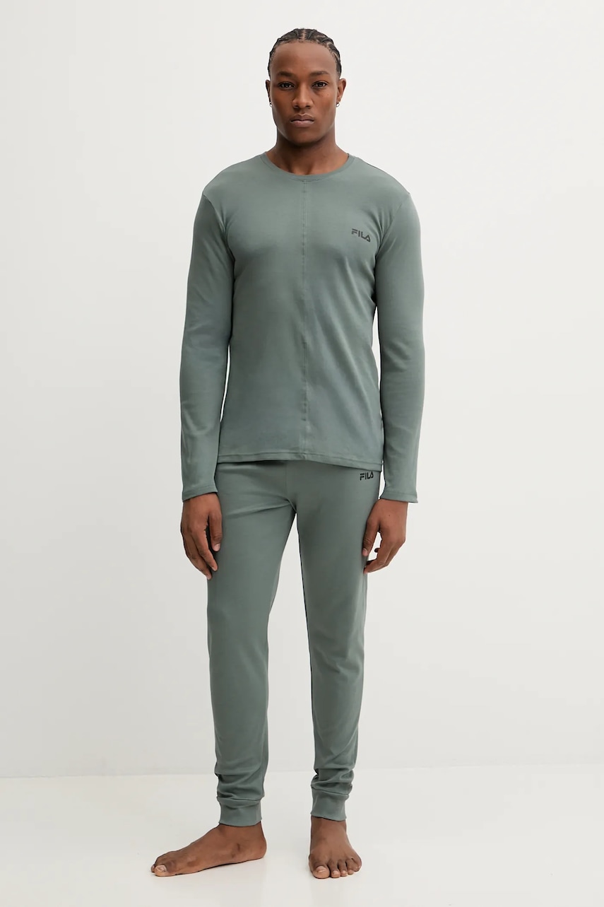 Fila pijama de bumbac culoarea verde, neted, FPW1234