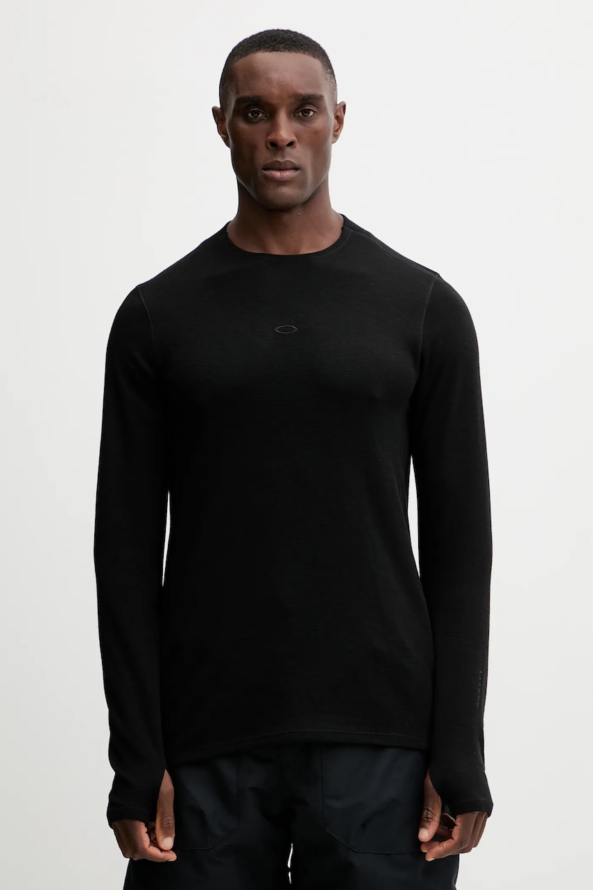 Oakley tricou funcțional cu mânecă lungă din lână SPRUCE culoarea negru, FOA407386