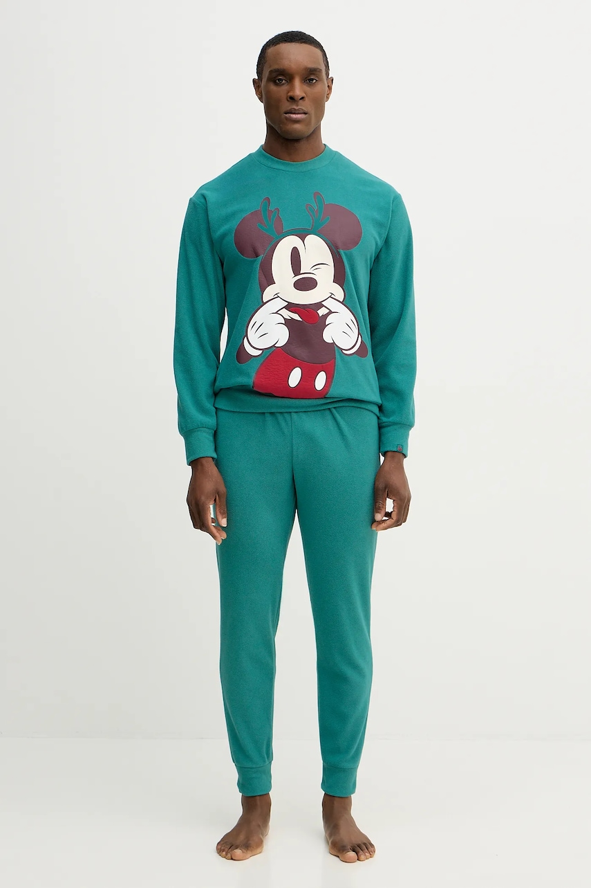 United Colors of Benetton pijama culoarea verde, cu imprimeu, 3I474P032