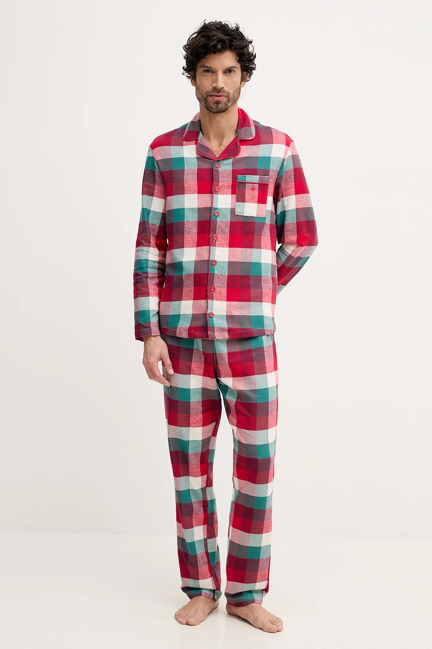 United Colors of Benetton pijamale de bumbac culoarea roșu, cu imprimeu, 40EP4P00C