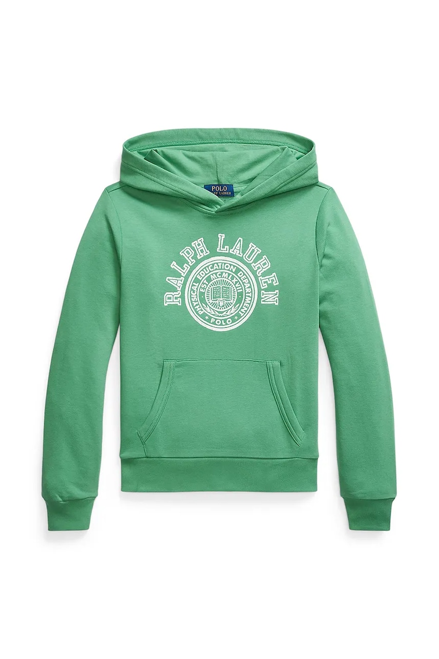 Mikina Polo Ralph Lauren zelená barva, s kapucí, s potiskem, 323971334001