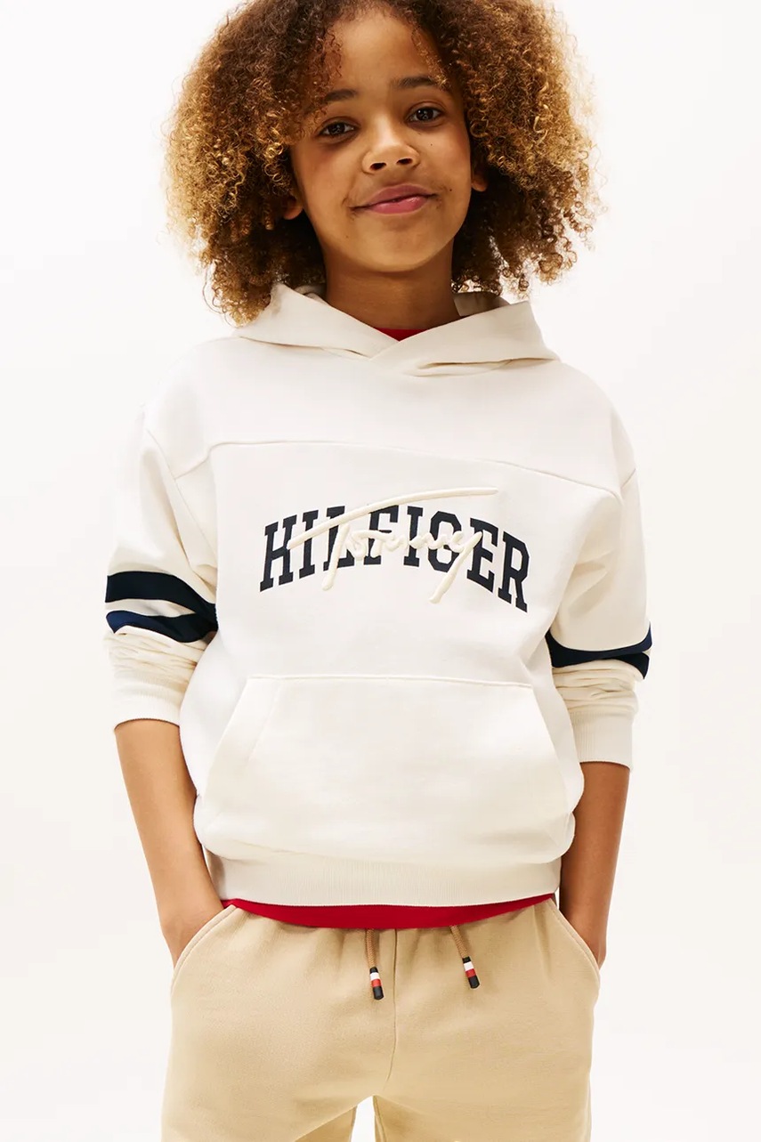 Levně Bavlněná mikina Tommy Hilfiger béžová barva, s kapucí, KB0KB09742