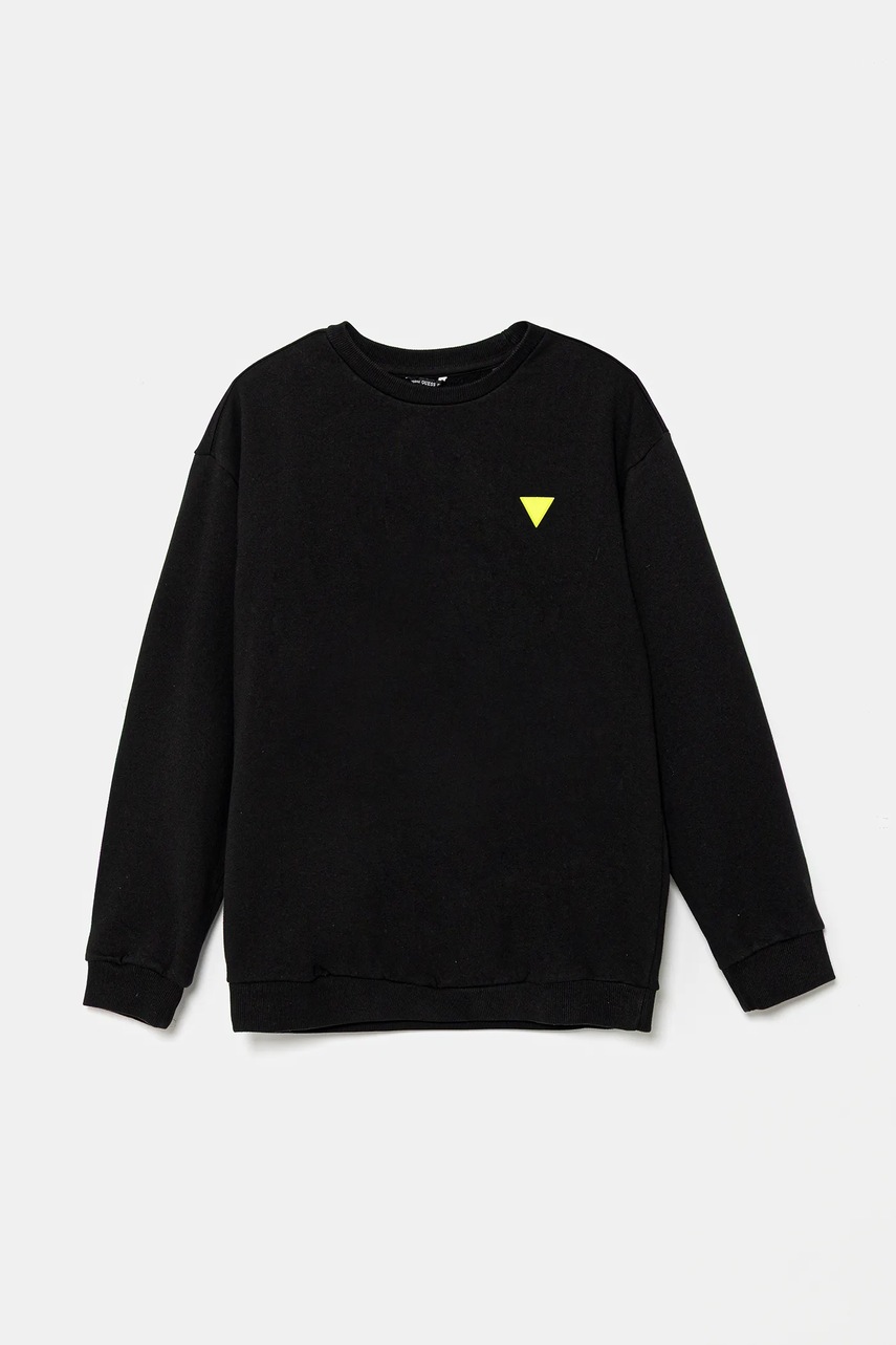 Levně Dětská bavlněná mikina Guess černá barva, s aplikací, L5YQ03 KAD74