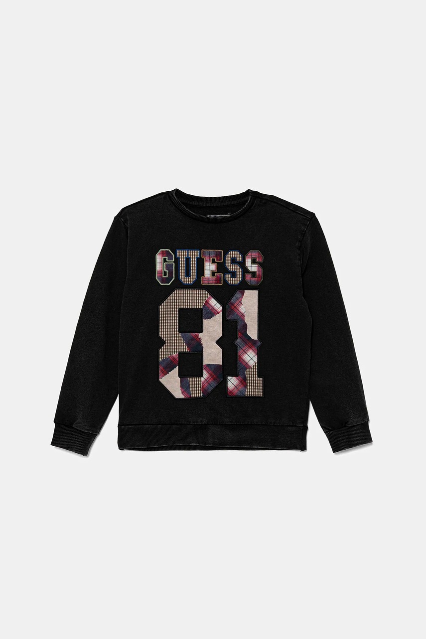Levně Dětská bavlněná mikina Guess černá barva, s aplikací, L5YQ07 KA6R4
