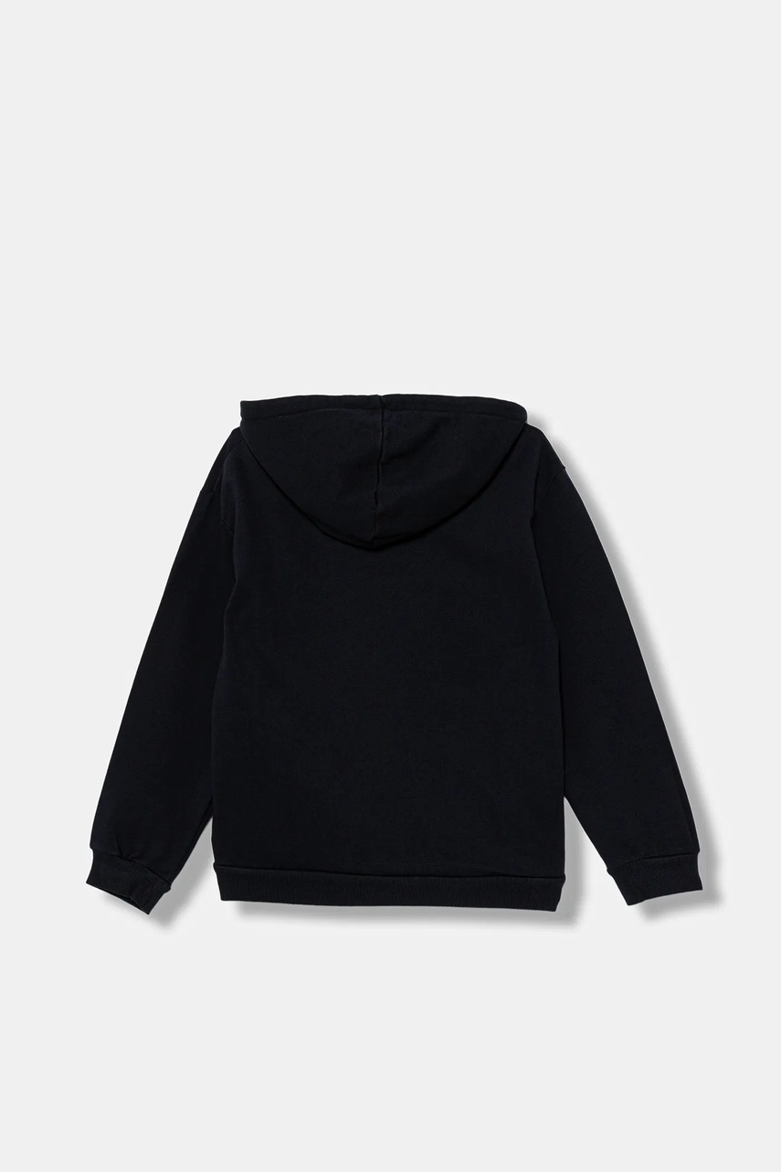 Детская хлопковая кофта Guess цвет синий с капюшоном однотонная L5YQ25 KAV34