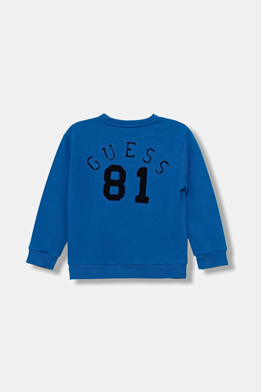 Levně Dětská bavlněná mikina Guess modrá barva, s aplikací, N5YQ03 KAD74