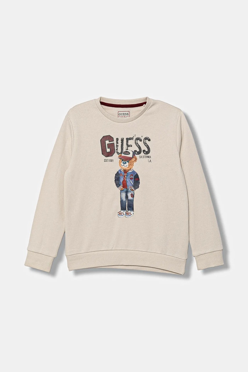 Levně Dětská bavlněná mikina Guess béžová barva, s potiskem, N5YQ05 KAD74