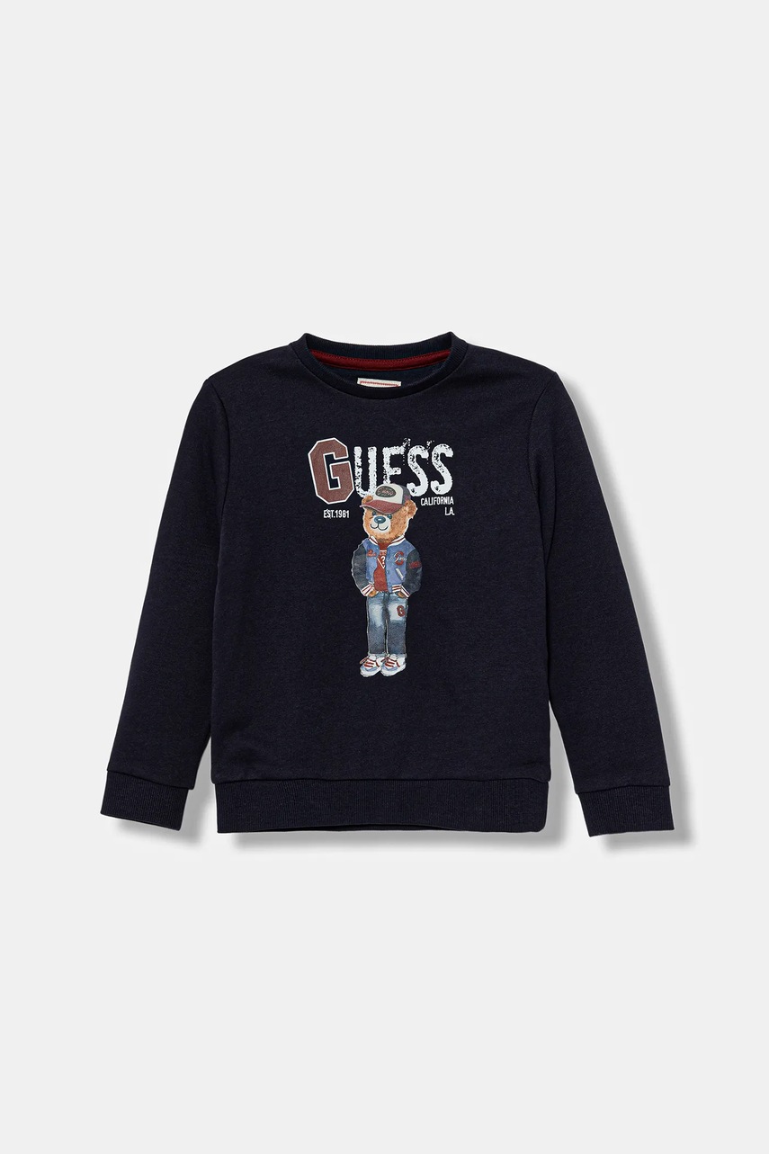 Levně Dětská bavlněná mikina Guess tmavomodrá barva, s potiskem, N5YQ05 KAD74