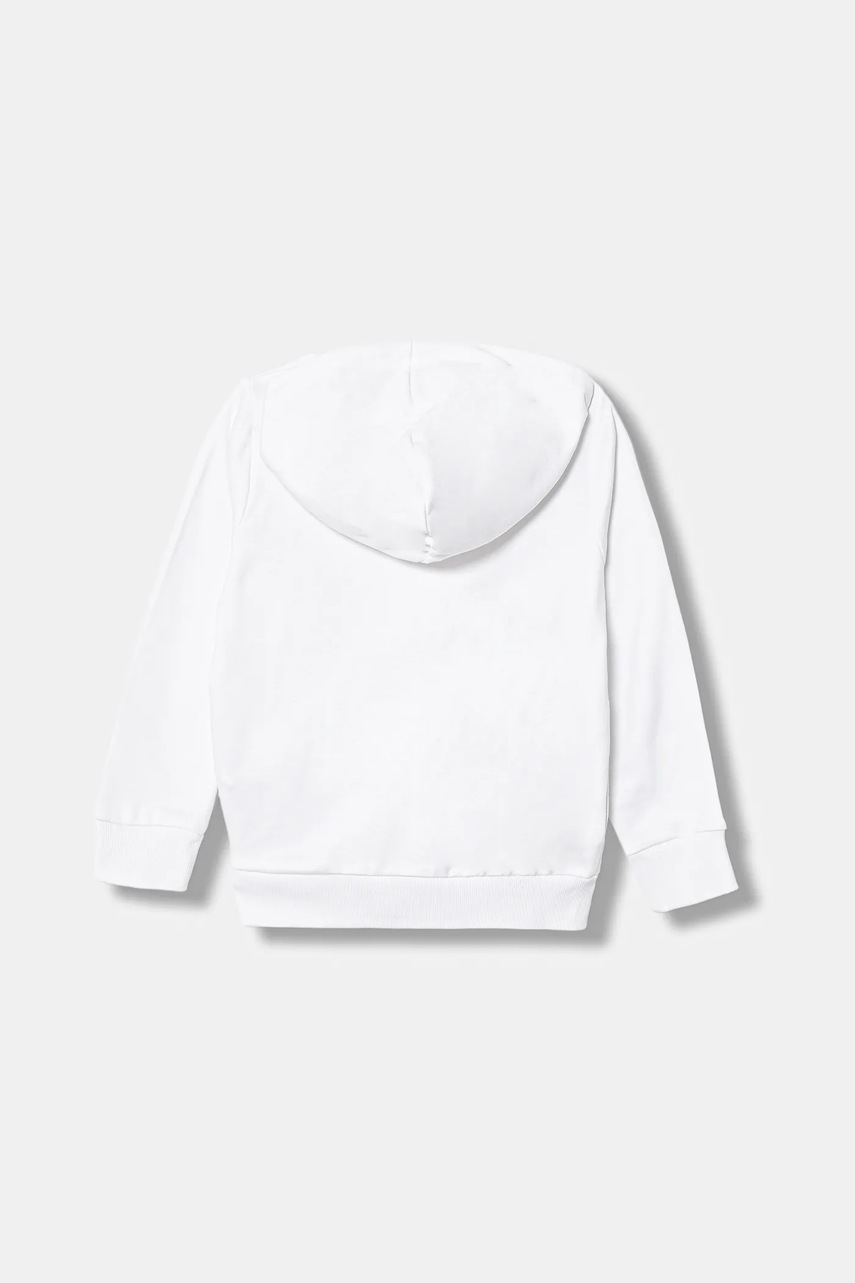 Детская хлопковая кофта Guess цвет белый с капюшоном с принтом N5YQ08 KAD74