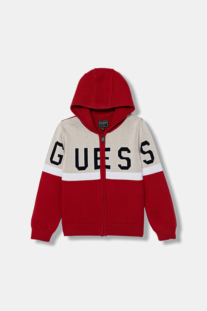 Levně Dětský bavlněný kardigan Guess červená barva, N5YR02 Z0150