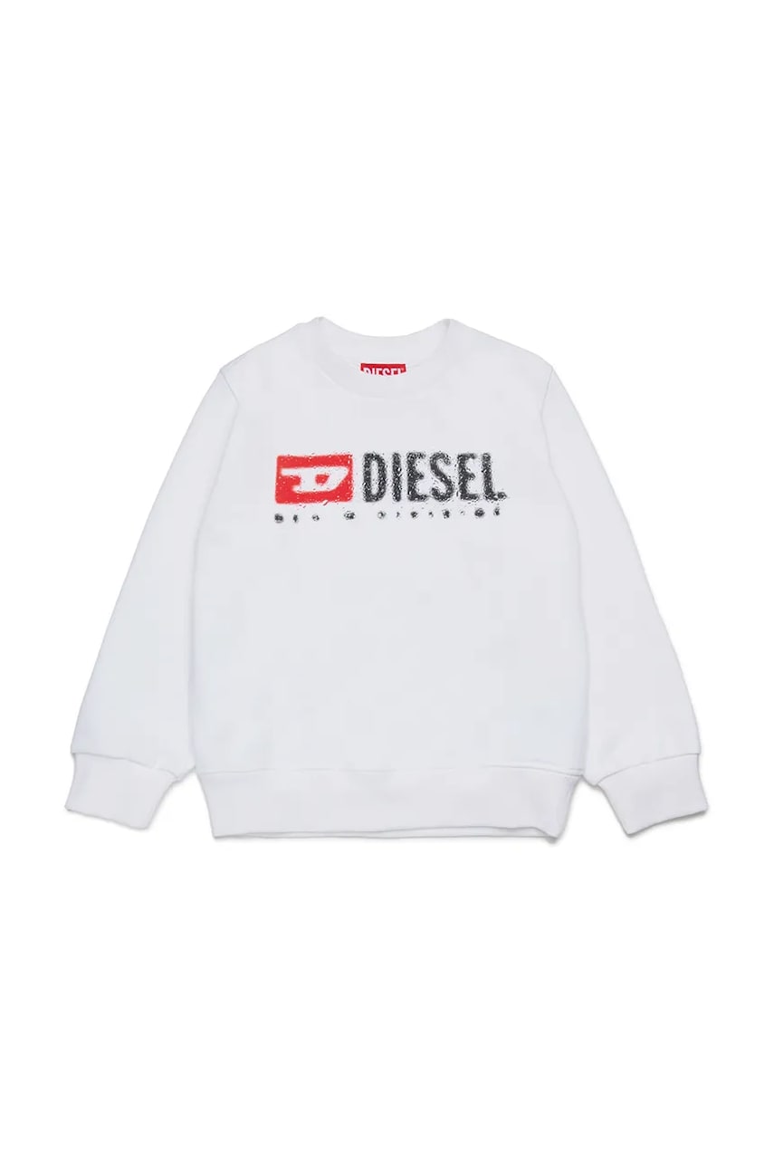 Diesel hanorac de bumbac pentru copii SDROPS OVER SWEAT-SHIRT culoarea alb, cu imprimeu, J02483