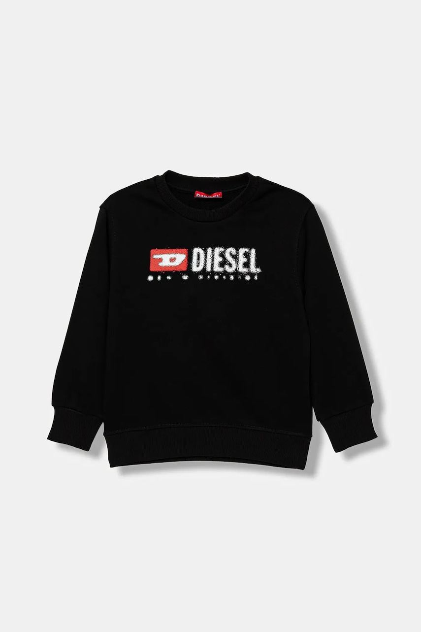 Diesel hanorac de bumbac pentru copii SDROPS OVER SWEAT-SHIRT culoarea negru, cu imprimeu, J02483