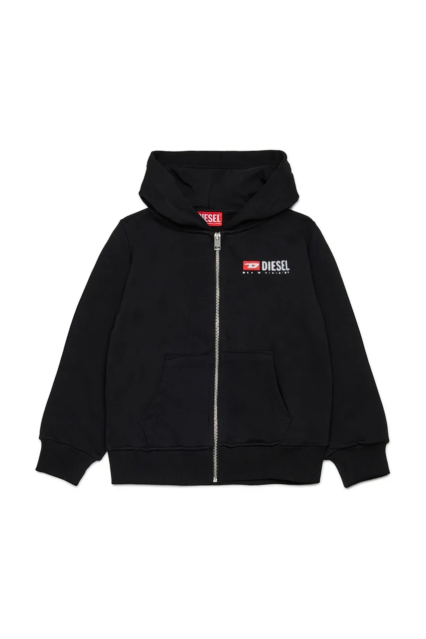 Diesel hanorac de bumbac pentru copii SDROPSHOODZ OVER SWEAT-SHIRT culoarea negru, cu glugă, cu imprimeu, J02484