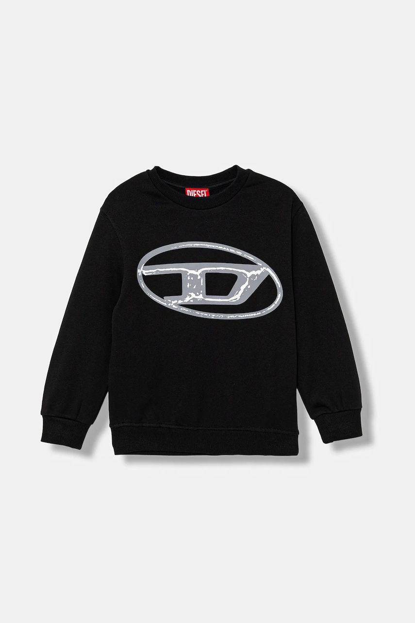 Diesel hanorac de bumbac pentru copii SBONNIE OVER SWEAT-SHIRT culoarea negru, cu imprimeu, J02488