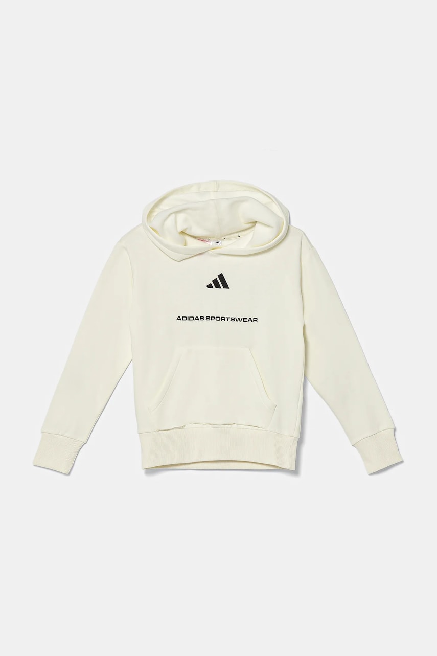 adidas bluza copii culoarea bej, cu gluga, cu imprimeu, KC2806