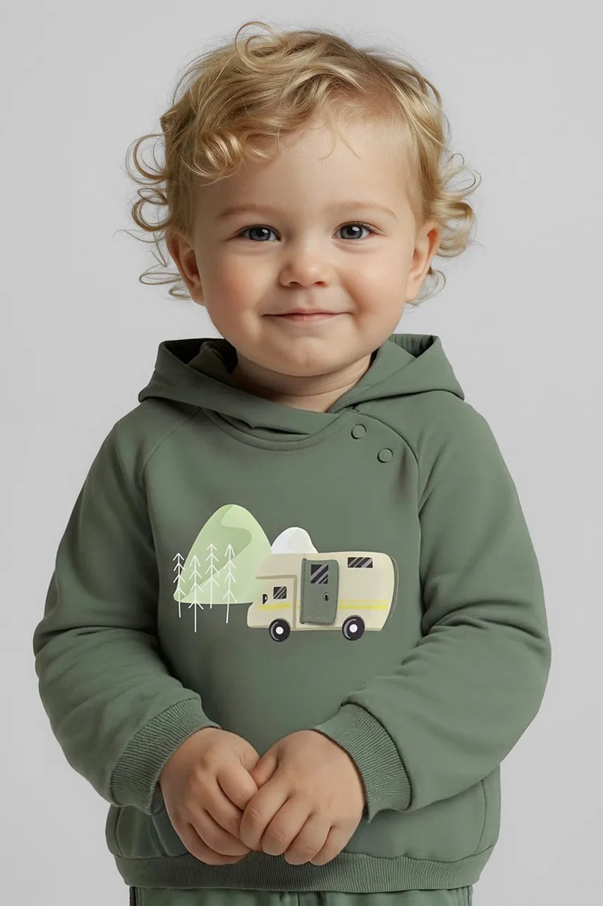 Mayoral bluză bebe culoarea verde, cu glugă, cu imprimeu, 2416