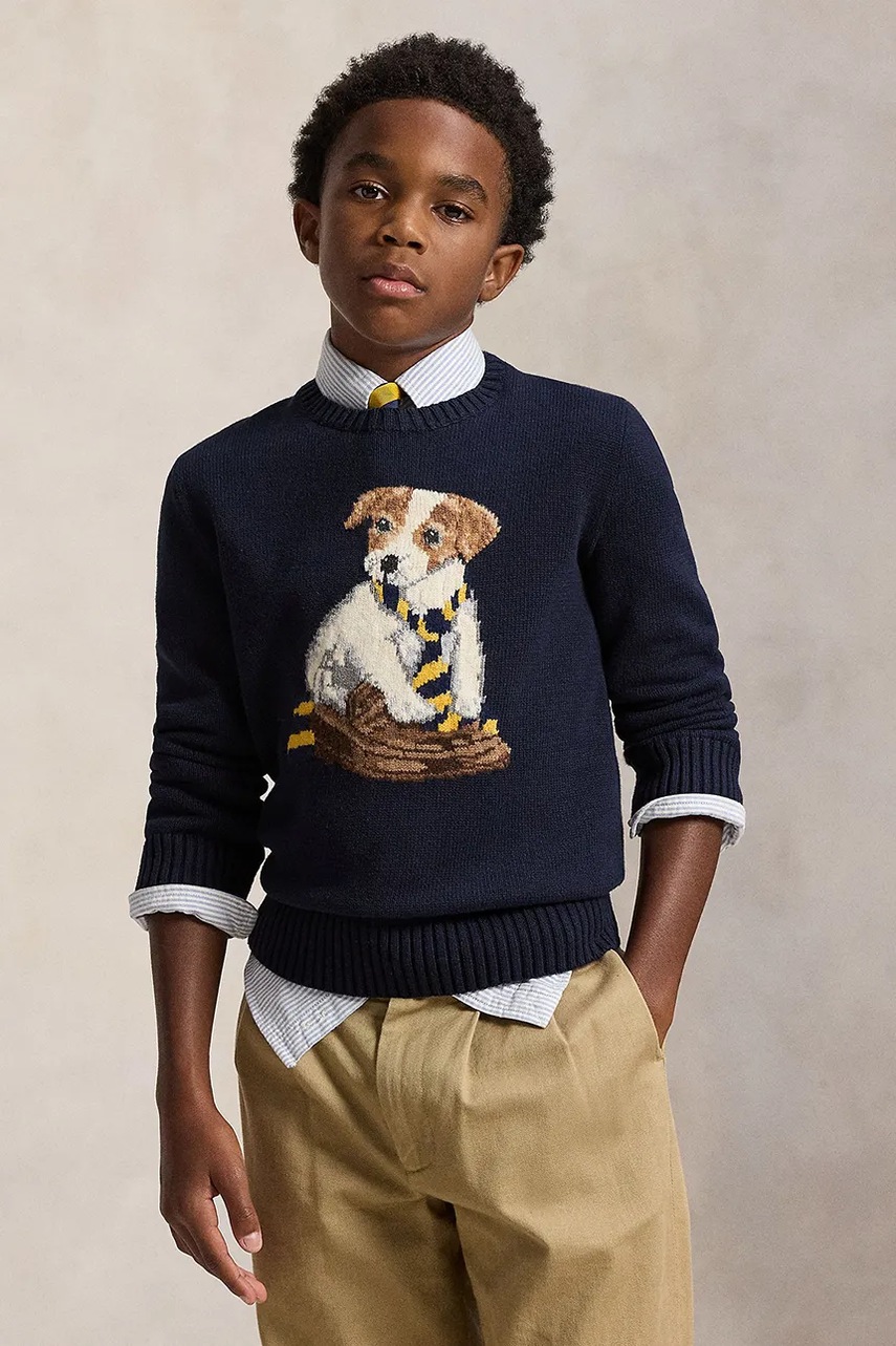 Levně Dětská bavlněná mikina Polo Ralph Lauren tmavomodrá barva, 323978392001