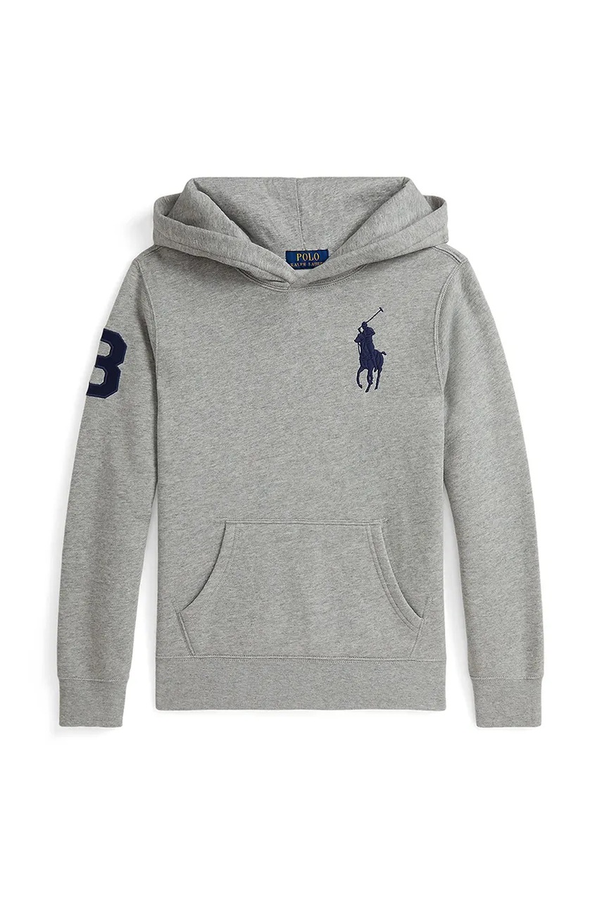 Levně Dětská mikina Polo Ralph Lauren šedá barva, s kapucí, s potiskem, 323979316001