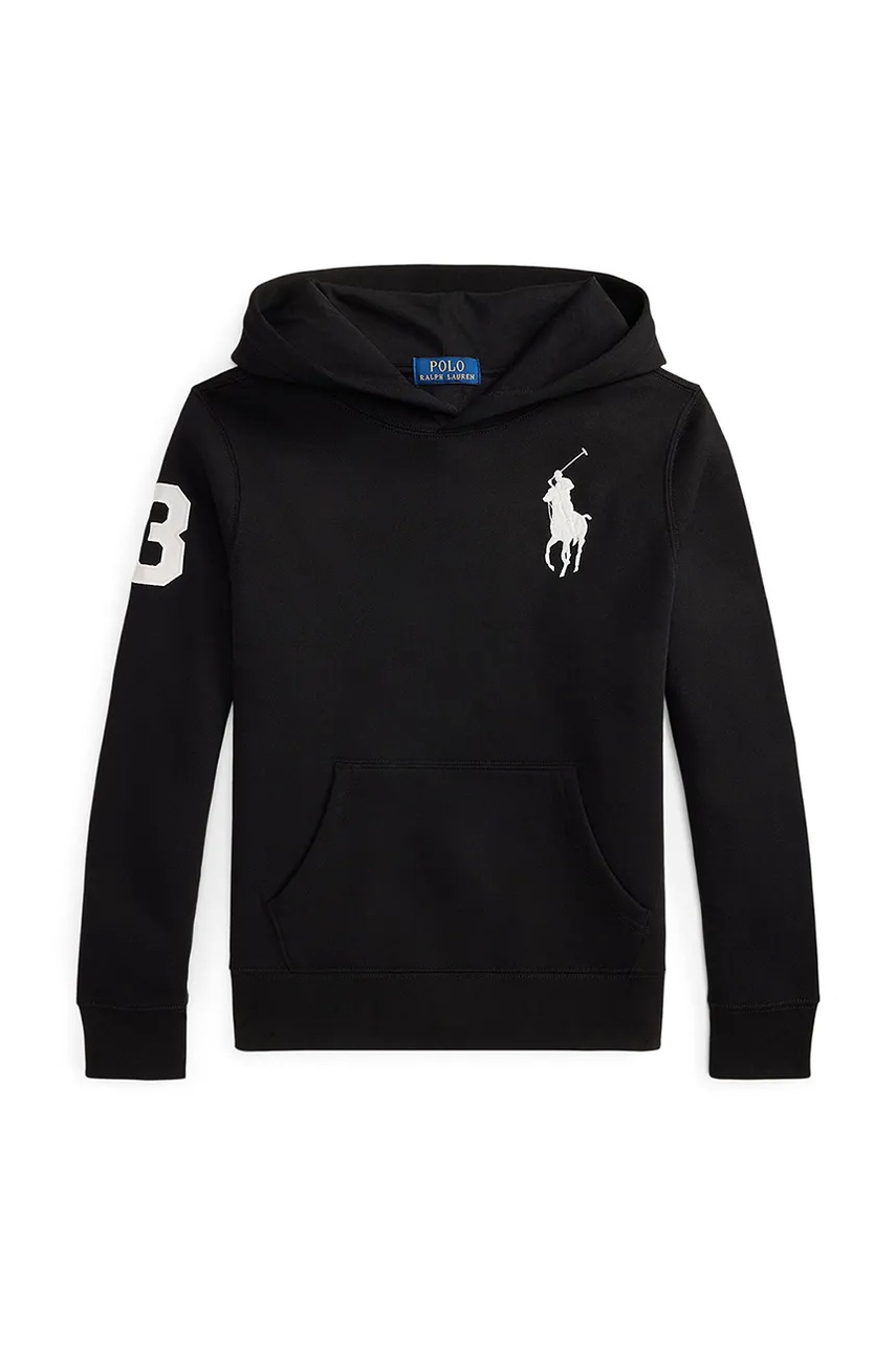 Levně Dětská mikina Polo Ralph Lauren černá barva, s kapucí, 323979316002