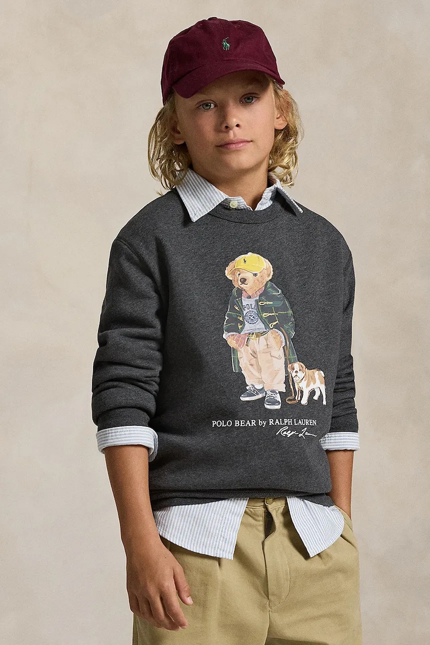 Levně Dětská mikina Polo Ralph Lauren šedá barva, s potiskem, 323979490001