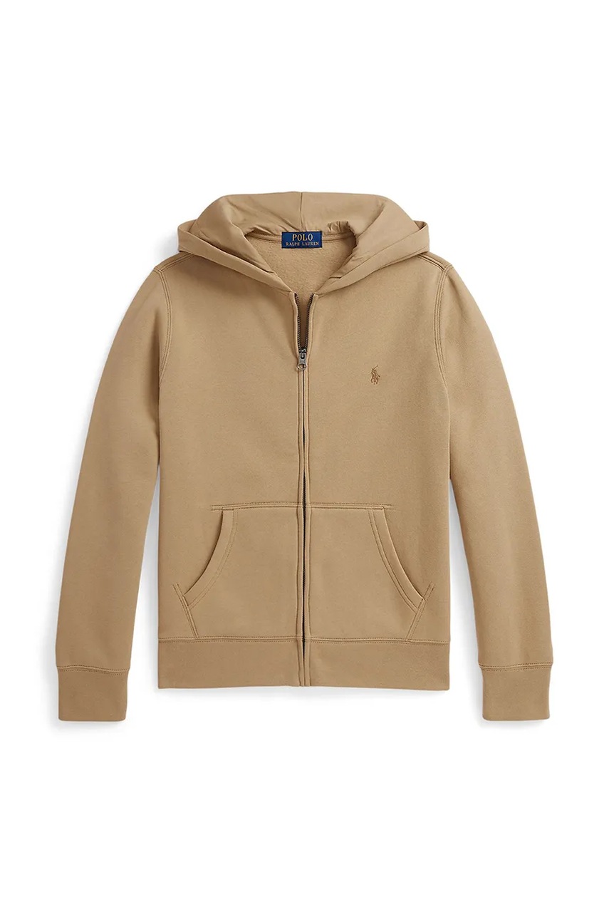 Levně Dětská mikina Polo Ralph Lauren béžová barva, s kapucí, hladká, 323799360055