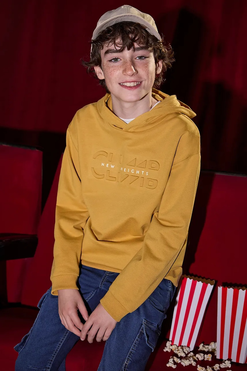 Mayoral bluză culoarea galben, cu glugă, 7401