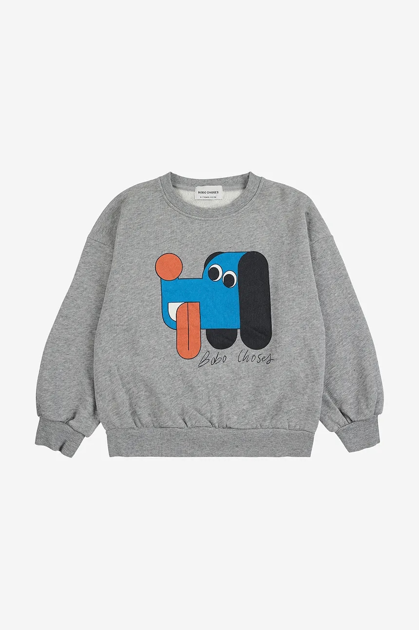 Детская хлопковая кофта Bobo Choses Doggy Mate цвет серый узор 225AC031 Детская хлопковая кофта Bobo Choses Doggy Mate цвет серый узор 225AC031