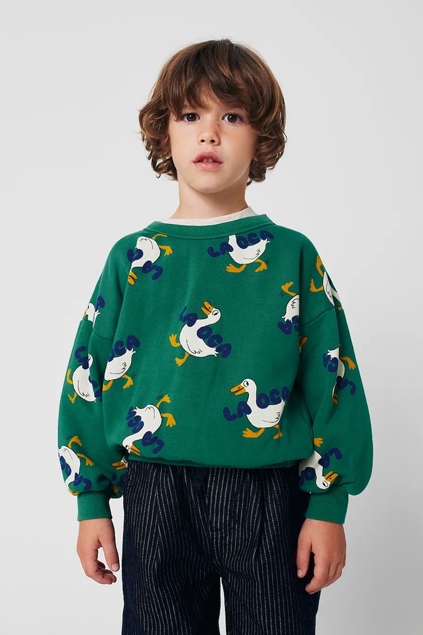 Bobo Choses hanorac de bumbac pentru copii La Oca culoarea verde, cu imprimeu, 225AC037 Bobo Choses hanorac de bumbac pentru copii La Oca culoarea verde, cu imprimeu, 225AC037