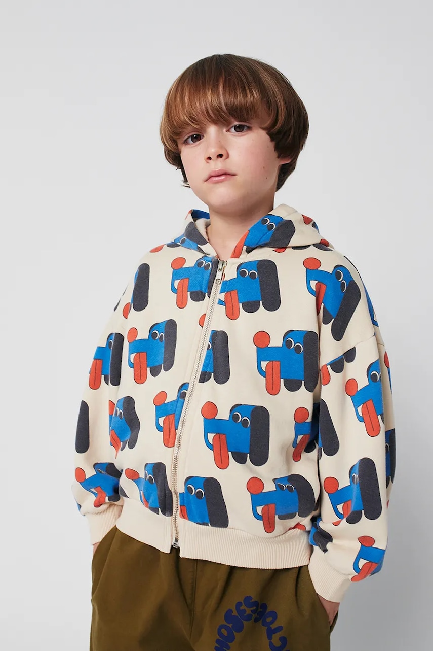 Bobo Choses hanorac de bumbac pentru copii Doggy Mate culoarea bej, cu glugă, cu imprimeu, 225AC049