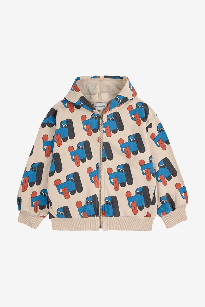Детская хлопковая кофта Bobo Choses Doggy Mate цвет бежевый с капюшоном узор 225AC049