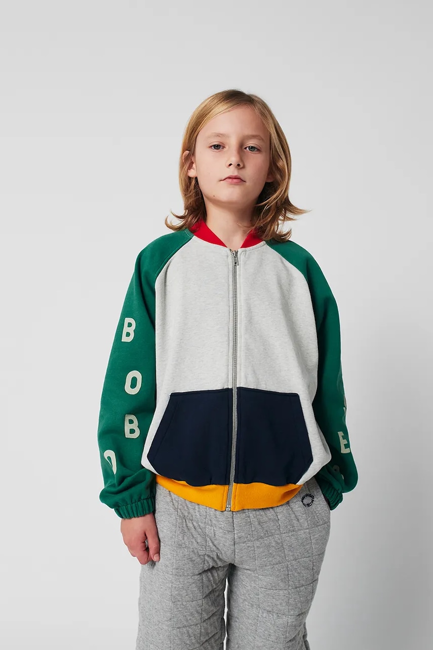 Bobo Choses hanorac de bumbac pentru copii culoarea gri, cu imprimeu, 225AC052